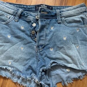 Hollister Light Blue Denim Shorts with Floral Detail